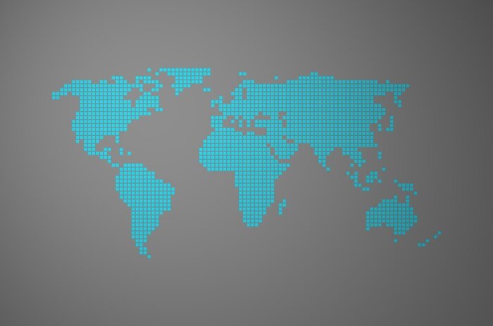 Sticker Pixelweltkarte blau grau