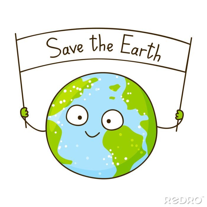 Sticker Planet Erde mit einem Transparent mit Aufschrift