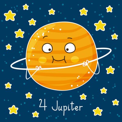 Planet Jupiter für Kinder mit seinem Ring in der Hand
