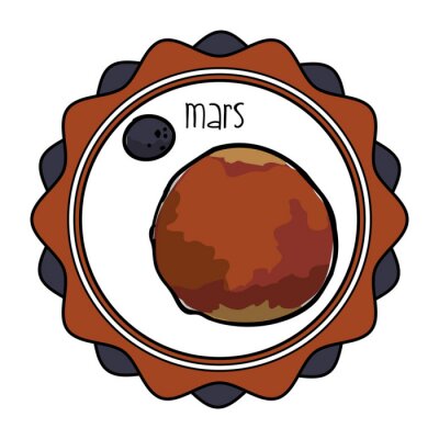 Sticker Planet Mars mit Mond minimalistische Grafik