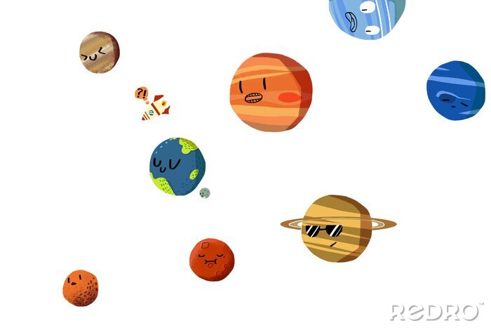 Sticker Planeten Solarsystem und fliegende Rakete