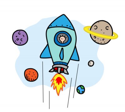 Sticker Planeten Sonnensystem und fliegende Rakete