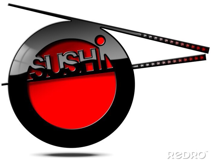 Sticker Platte mit Sushi-Aufschrift und Stäbchen