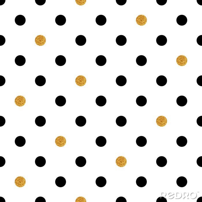 Sticker Polka dot nahtlose Hintergrund in Gold und schwarzen Farben.