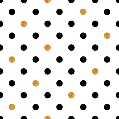 Sticker Polka dot nahtlose Hintergrund in Gold und schwarzen Farben.