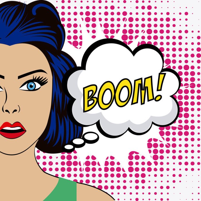 Sticker Pop-Art-Comic mit einer Frau