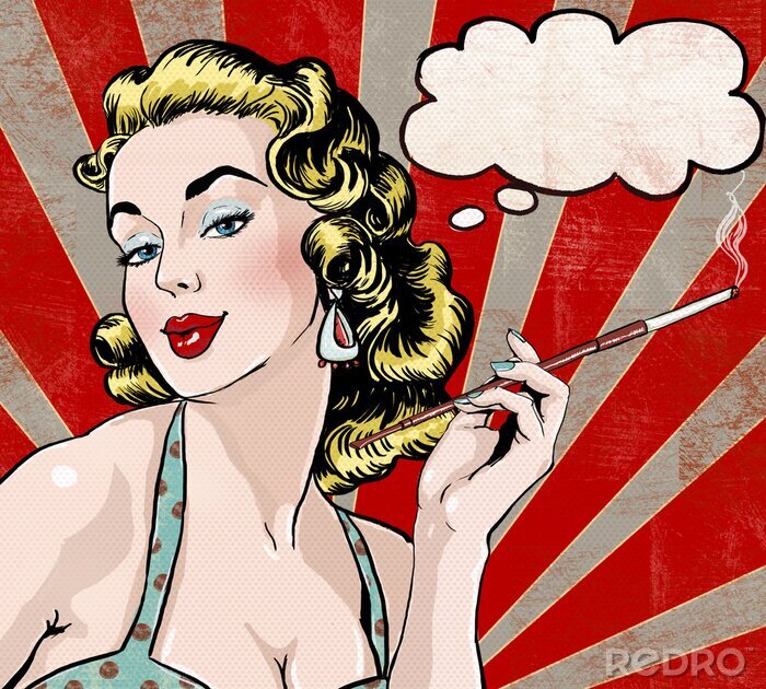 Sticker Pop Art Frau mit Zigarette