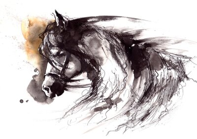 Poster Porträt eines Pferdes im Stil einer Skizzenzeichnung