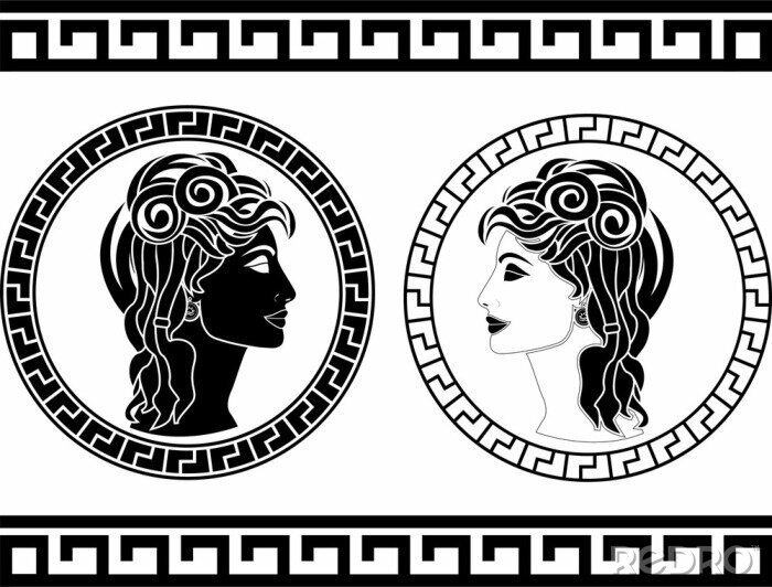 Sticker Profile der römischen Frau. Schablone