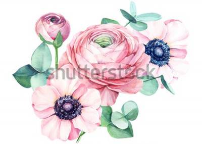 Sticker Puderige Rosen mit Eukalyptus