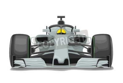 Sticker Racing silver car with protection front view. Vector flat color illustration isolated on white background