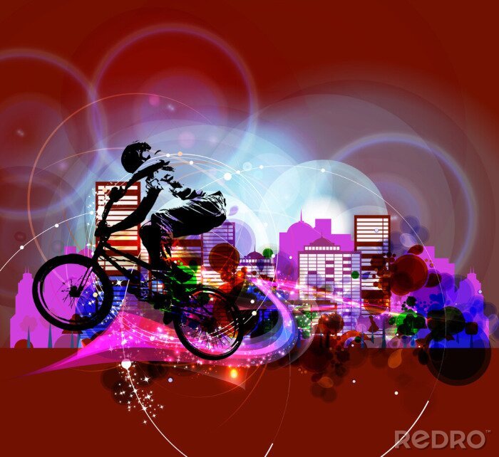 Sticker Radfahrer und abstrakte Stadtansicht