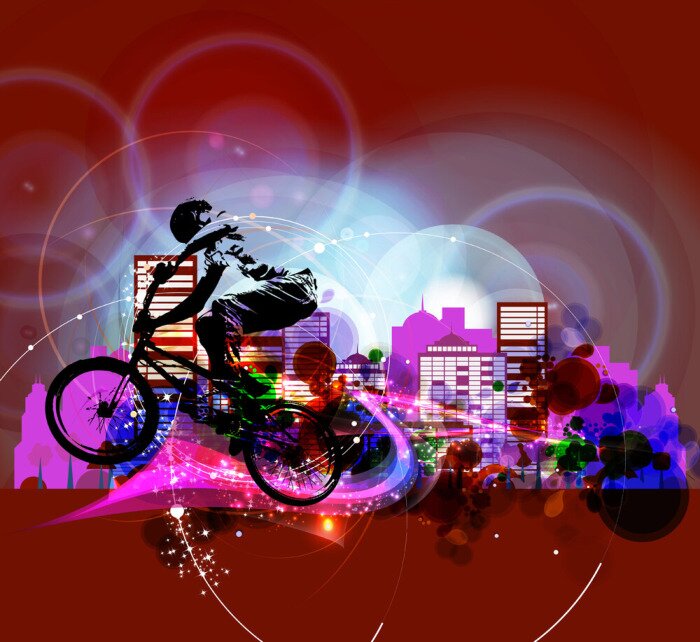 Sticker Radfahrer und abstrakte Stadtansicht