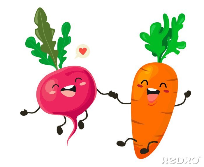 Sticker Radieschen und Karotte lächelnde Gemüsefiguren