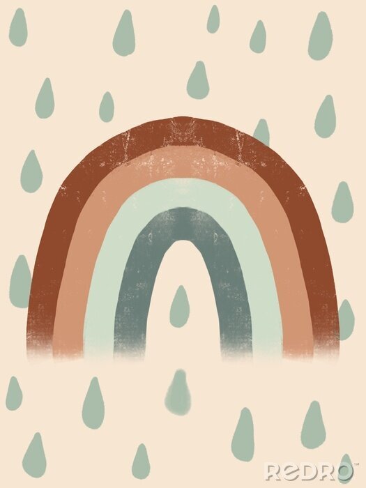 Sticker Regenbogen mit Regentropfen im skandinavischen Stil