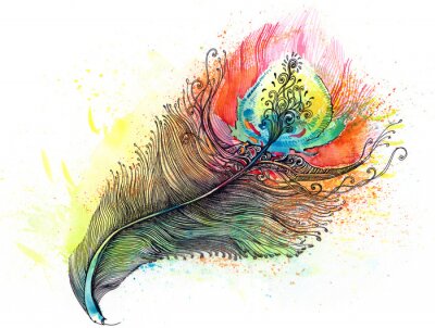 Sticker Regenbogenfarbige Feder