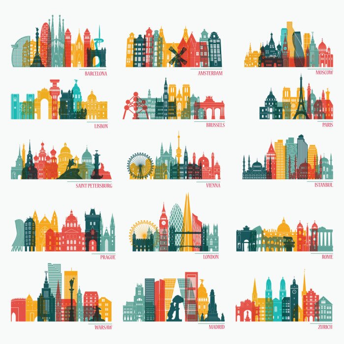 Sticker Reise- und Tourismushintergrund. Vektor-Illustration