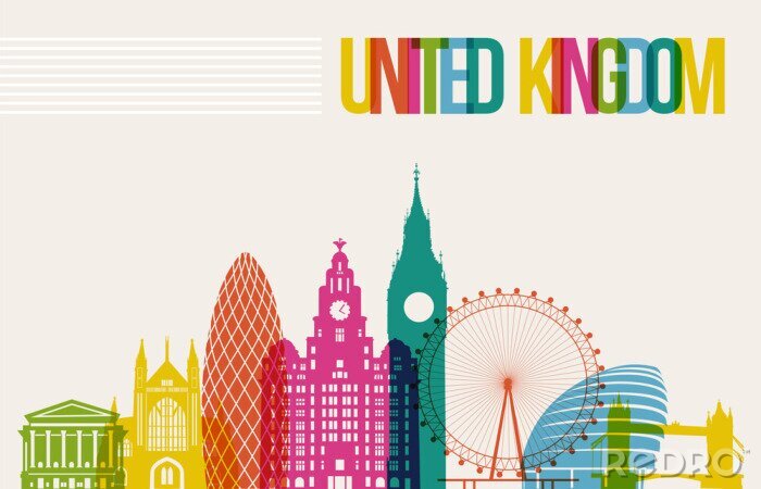 Sticker Reisen Großbritannien Ziel der Sehenswürdigkeiten Skyline Hintergrund
