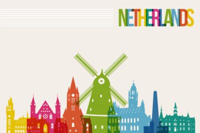 Sticker Reisen Niederlande Ziel der Sehenswürdigkeiten Skyline Hintergrund