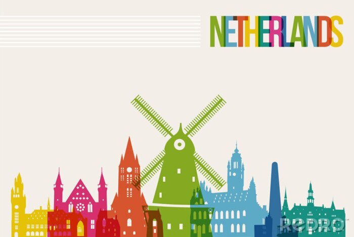 Sticker Reisen Niederlande Ziel der Sehenswürdigkeiten Skyline Hintergrund