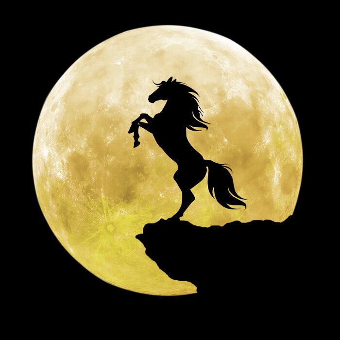 Sticker Reitpferd vor dem Hintergrund des Vollmondes
