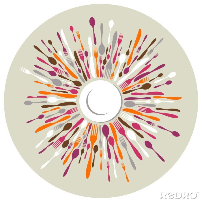 Sticker Restaurant Circle-Hintergrund mit Besteck Farben