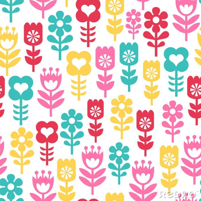 Sticker Retro Blumen nahtlose Muster Hintergrund