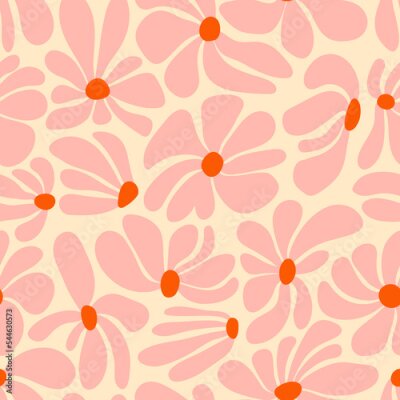 Sticker Retro groovy flower power background. Vintage 1970s floral seamless pattern. Hippie fun wallpaper. 1960s vector print for fabric, wrapping paper, stationery
