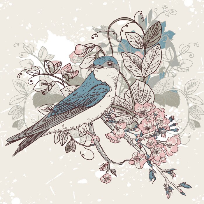 Sticker Retro-Illustration mit einem Vogel