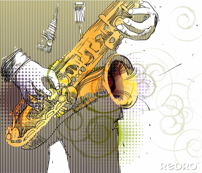 Sticker Retro-Musik-Grafik mit Saxophon-Spieler
