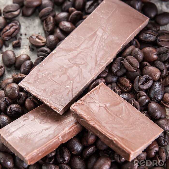Sticker rohe Kaffeebohnen und Schokolade