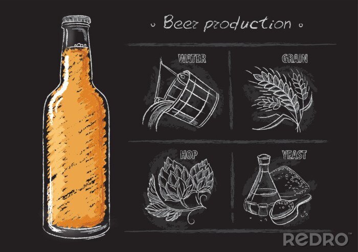 Sticker Rohstoffe für die Bierproduktion Zeichnung