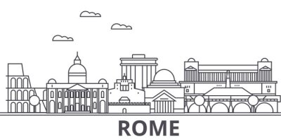 Sticker Rom-Architekturlinie Skylineillustration. Lineares Vektorstadtbild mit berühmten Marksteinen, Stadtansichten, Designikonen. Bearbeitbare Striche