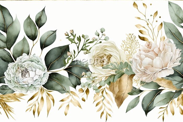 Sticker Romantischer grüner Kranz mit weißen Blumen