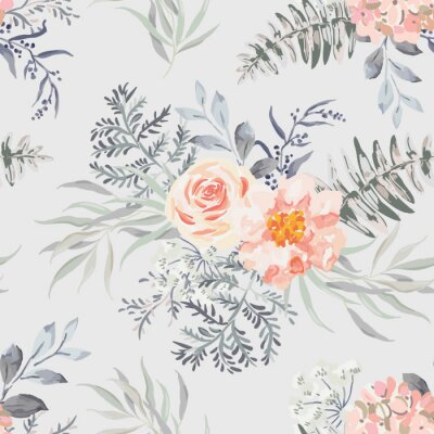 Sticker Romantischer Vintage-Strauß mit Blumen und Blättern