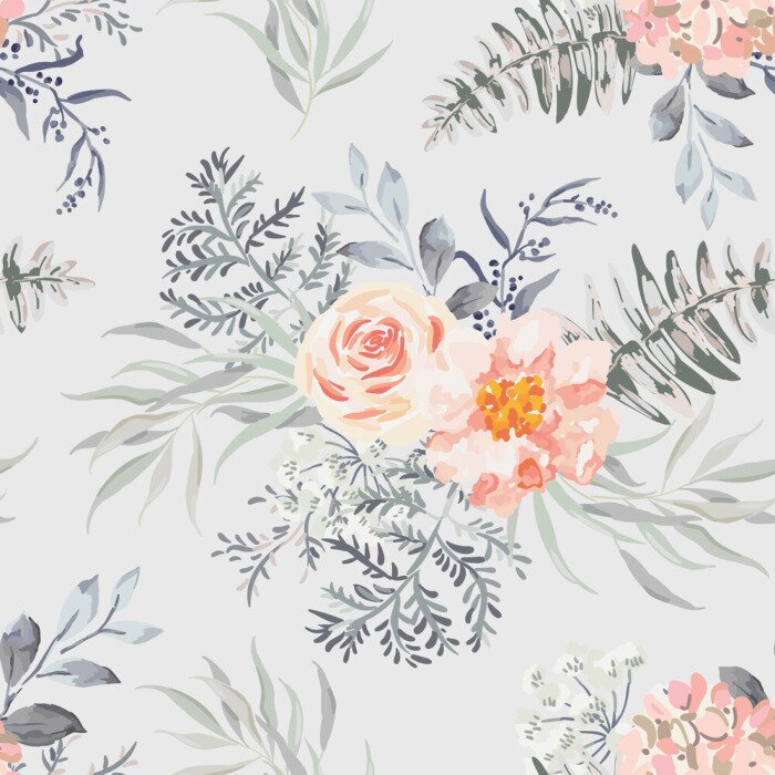 Sticker Romantischer Vintage-Strauß mit Blumen und Blättern