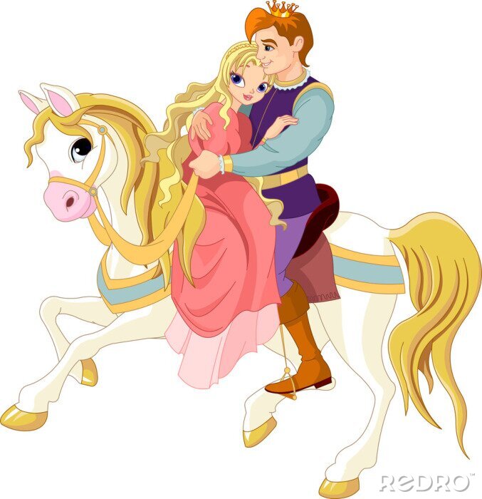 Sticker Romantisches Paar auf weißem Pferd