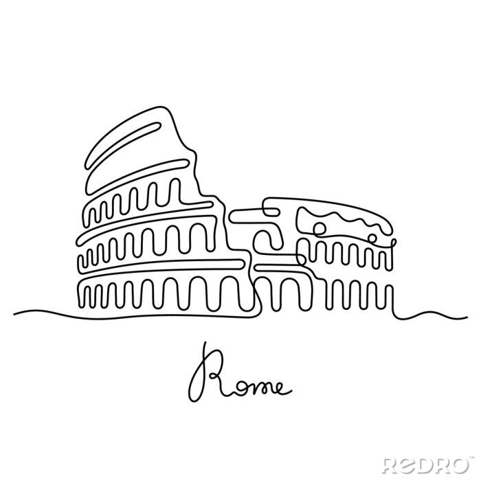 Sticker Rome, Coliseum continuous line vector illustration