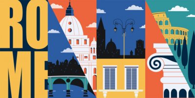 Rome, Italy vector banner, illustration. City skyline, historical buildings in modern flat design