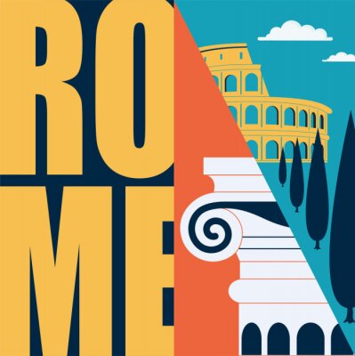 Sticker Rome, Italy vector illustration, postcard. Travel to Rome modern flat graphic design element