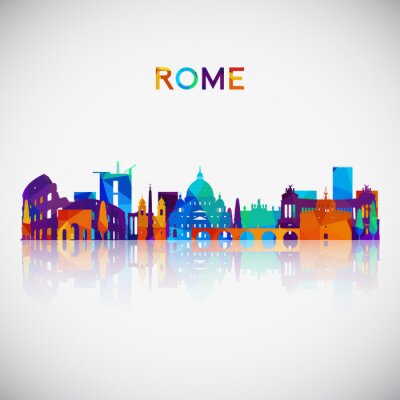 Sticker Rome skyline silhouette in colorful geometric style. Symbol for your design. Vector illustration.