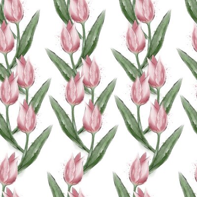 Sticker Rosa Aquarell-Tulpen auf weißem Hintergrund