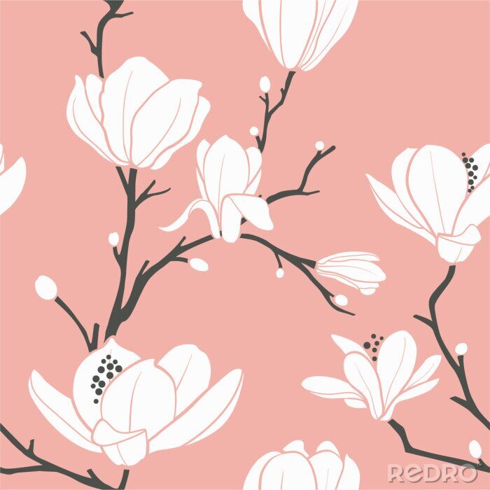Sticker Rosa graphisches Magnolienmuster
