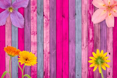 Sticker Rosa Holz Hintergrund mit Blumen