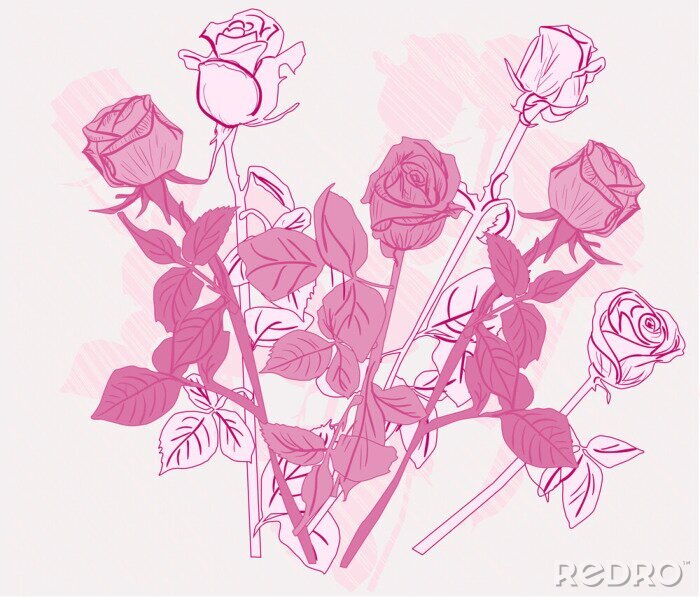 Sticker Rosa Illustration mit Rosen