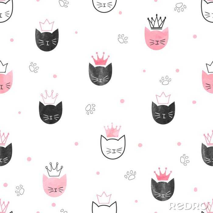 Sticker Rosa Kätzchenköpfe mit Kronen