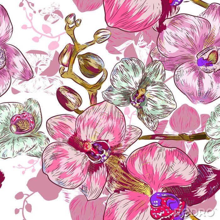 Sticker Rosa Muster mit Orchideen