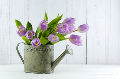 Sticker Rosa Tulpen in einer Gießkanne