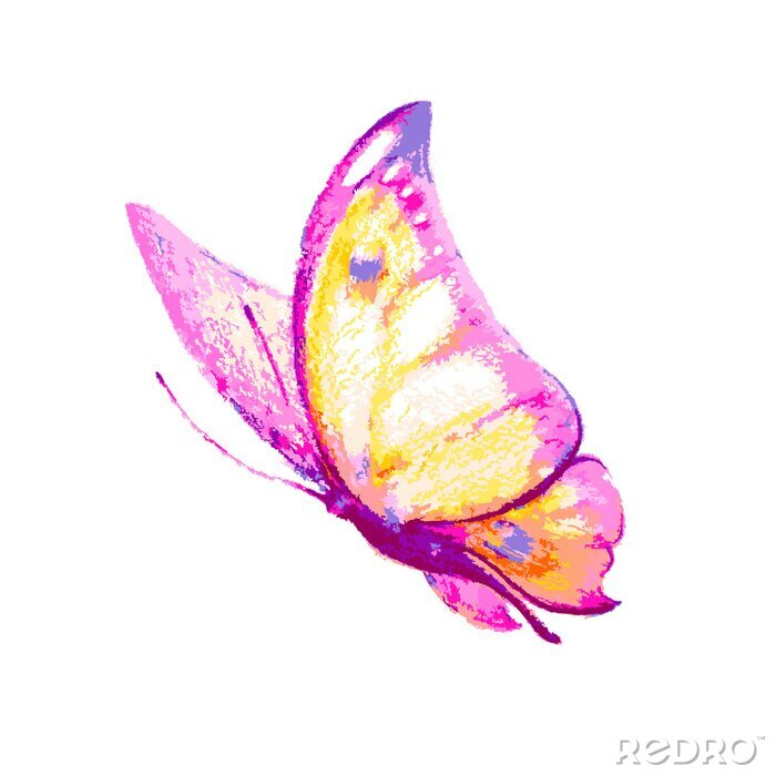 Sticker Rosa und gelber Schmetterling in Bewegung