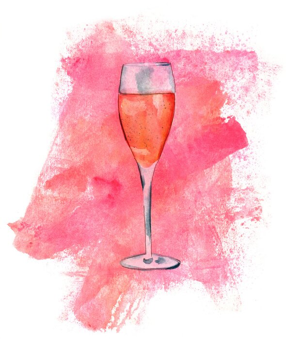 Sticker Roséwein im Glas Aquarell